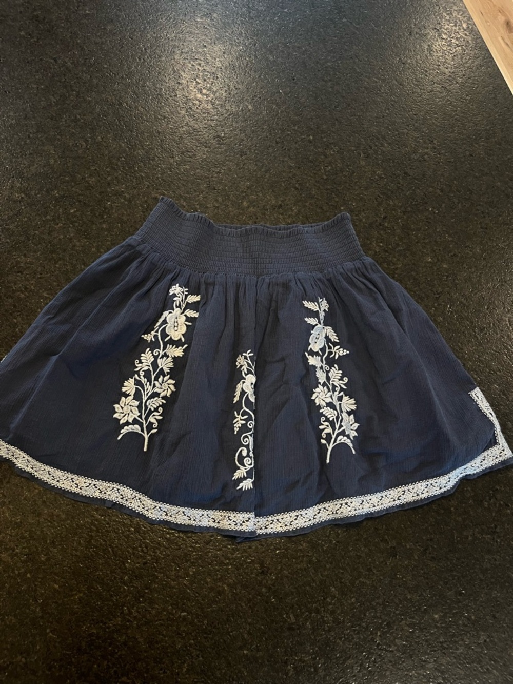 J. Crew Navy Circle Skirt with Floral Embroidery